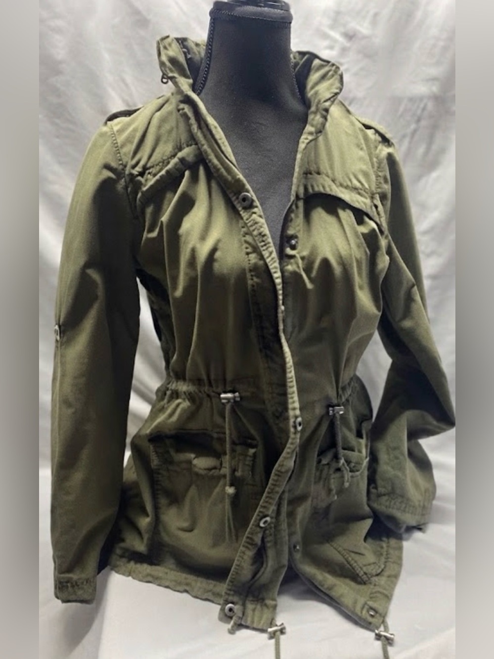 Levis Cargo Military Jacket Sz S Olive Green Cotton Anorack Hooded Coat Y2K Army